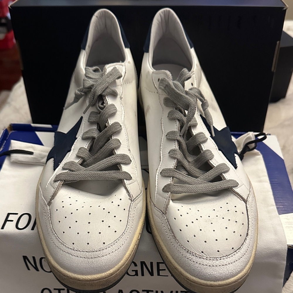 Golden Goose White and Gray Sneakers with Navy Star